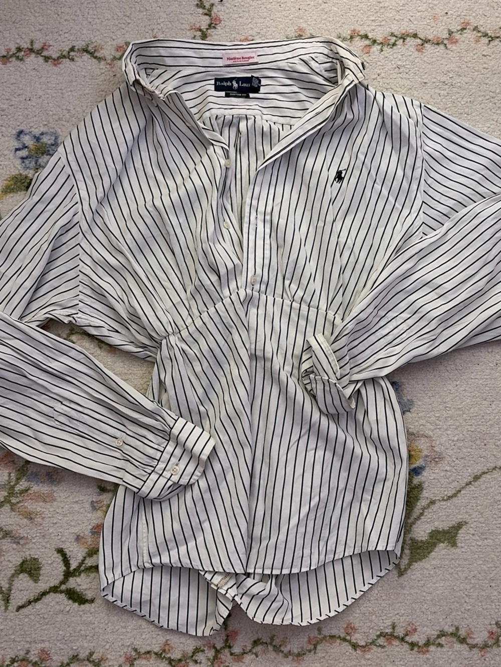 Ralph Lauren White with Navy Romper Pinstripes